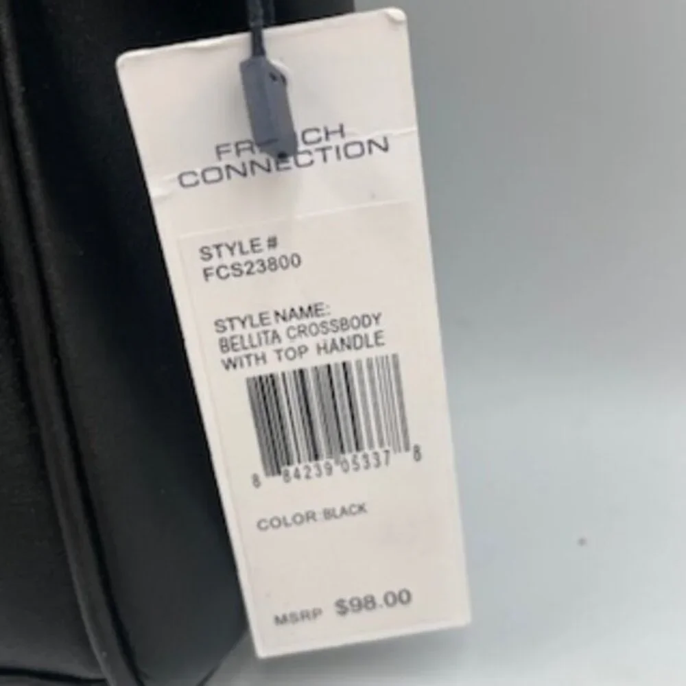 NEW French Connection Bellita Purse crossbody bag Black Faux Leather Silver Stud